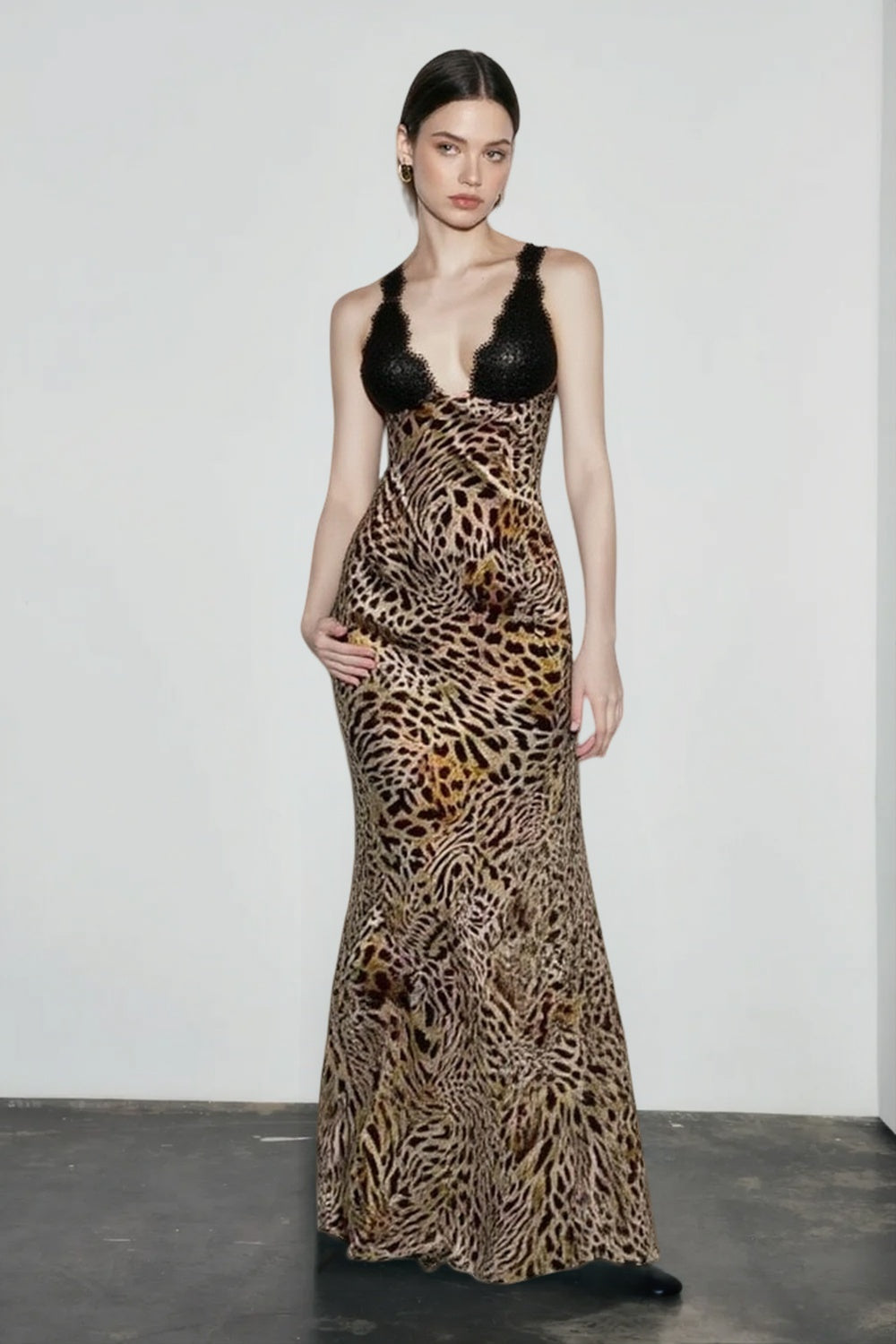 Leopard Print Lace Trimmed Maxi Dress - View 3