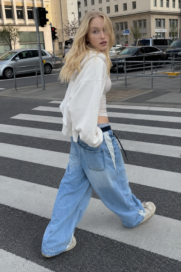 Vintage Washed Patchwork Wide-Leg Denim Jeans
