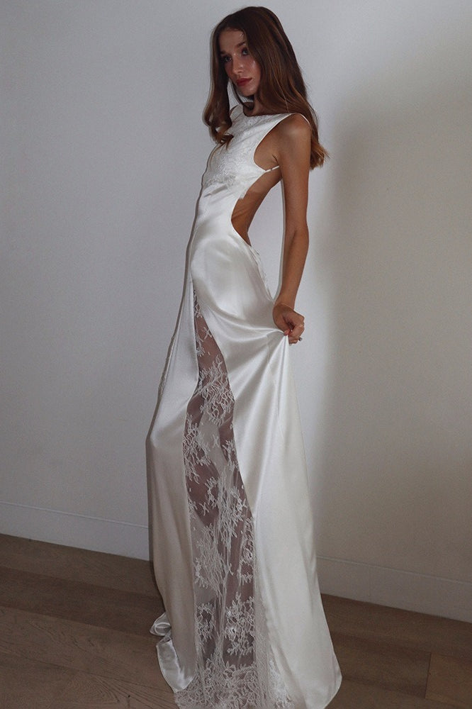 Backless Lace Sheer Mesh Dress