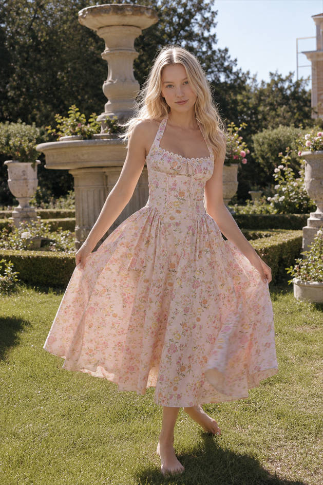 Halter-Neck Floral Dress