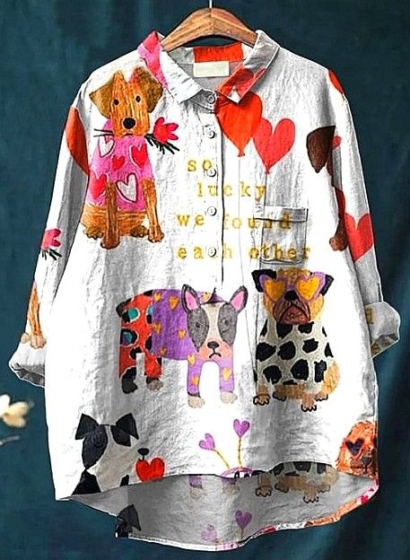 Dog Heart Print Long Sleeve Button Front Shirt