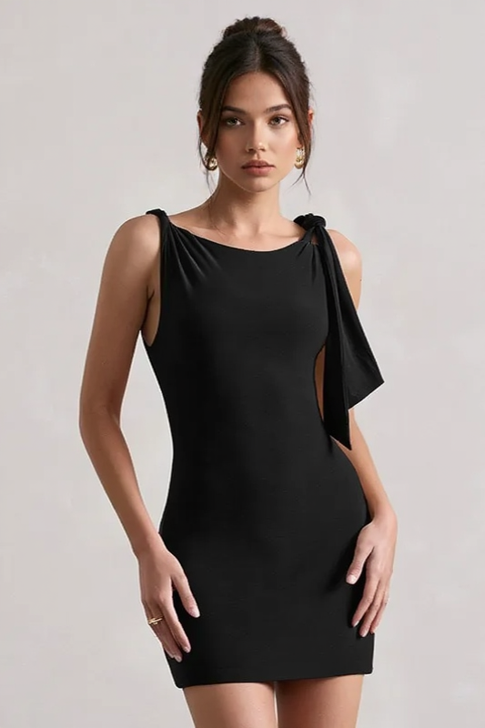 Boat Neck Twist Shoulder Bodycon Mini Party Dress - View 5