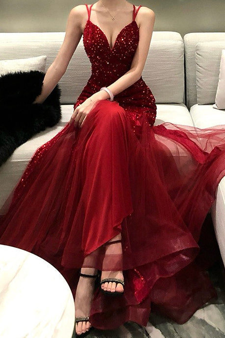 Sequin Sweetheart Spaghetti Strap Tulle Mermaid Maxi Gown - View 2