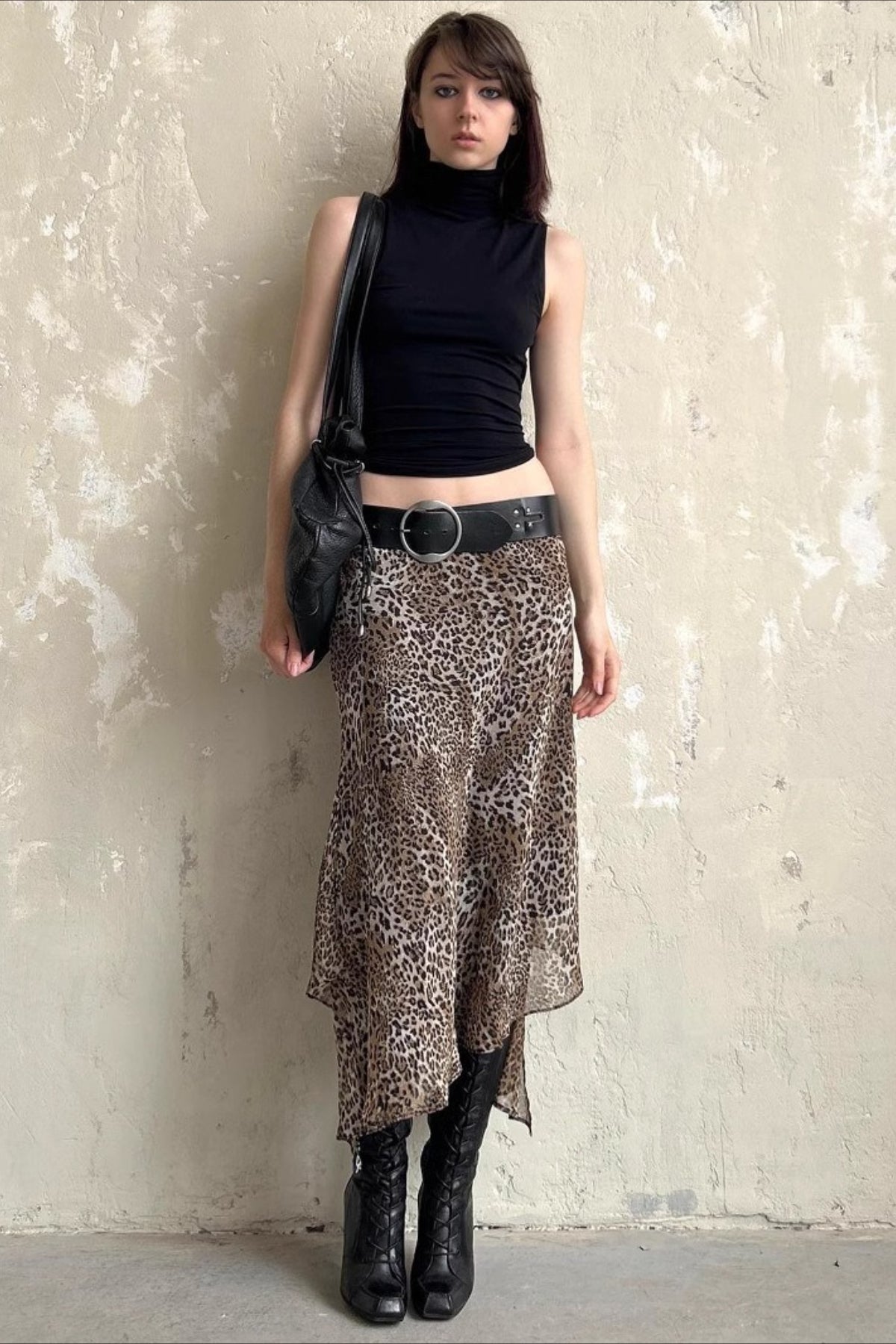 Leopard Print Sheer Mesh High Waist Skirt