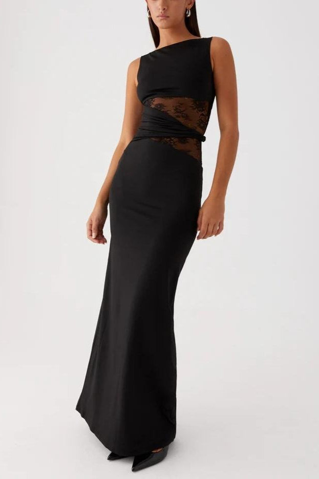Slim Sheer Lace Paneled Maxi Lace Dress - View 9