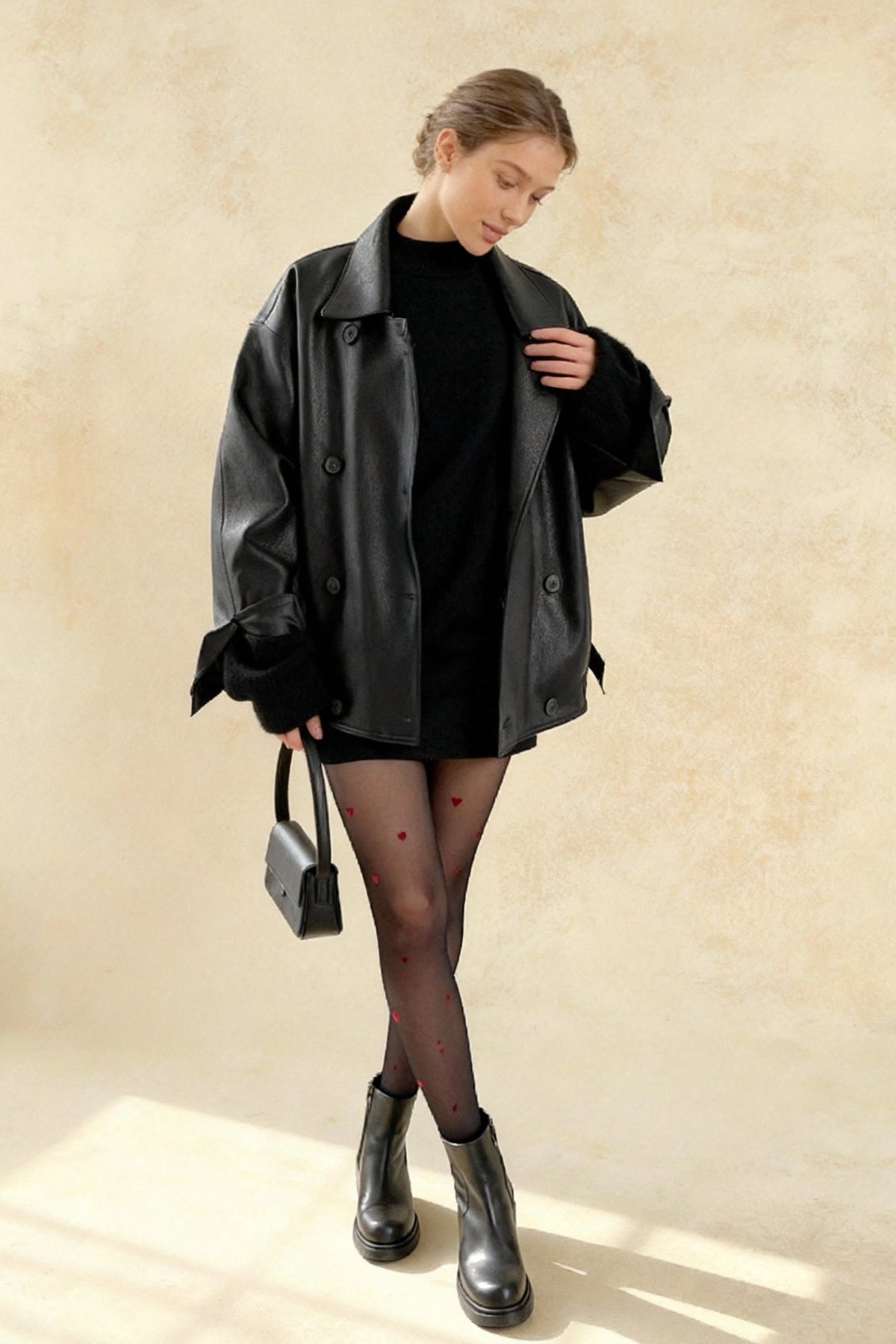 Retro Leather Blazer Collar Elegant Coat