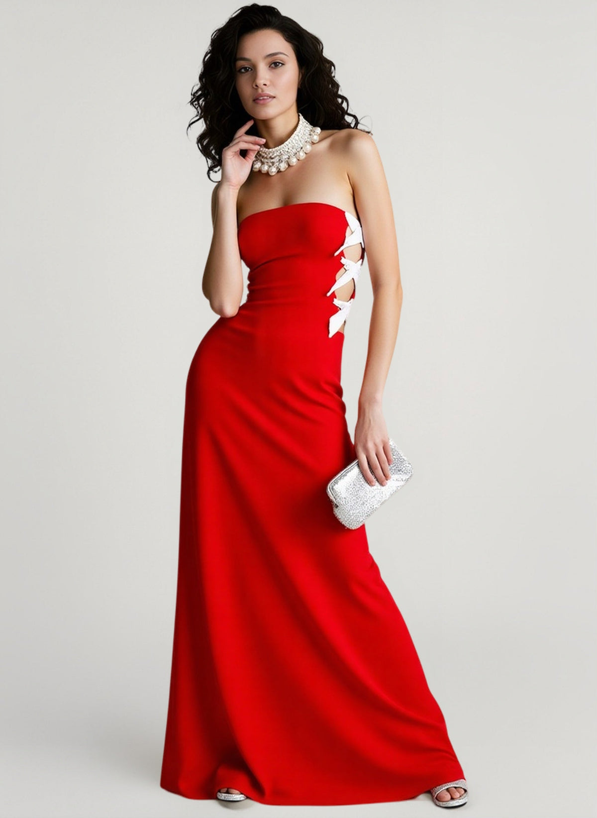 Strapless Cut Out Bow Maxi Gown - View 5