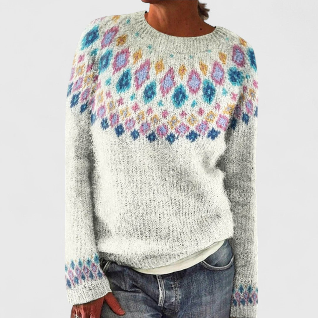 Crew Neck Fair Isle Nordic Knit Sweater