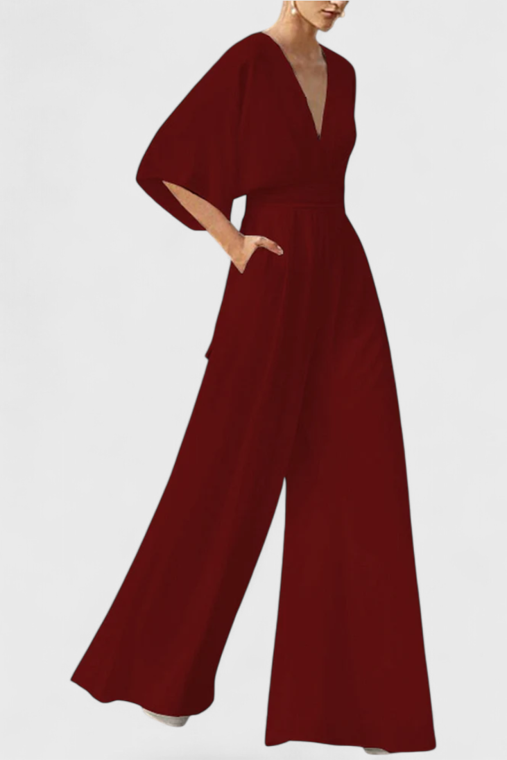 Deep V-Neck Kimono Sleeve Wide Leg Jumpsuit 4