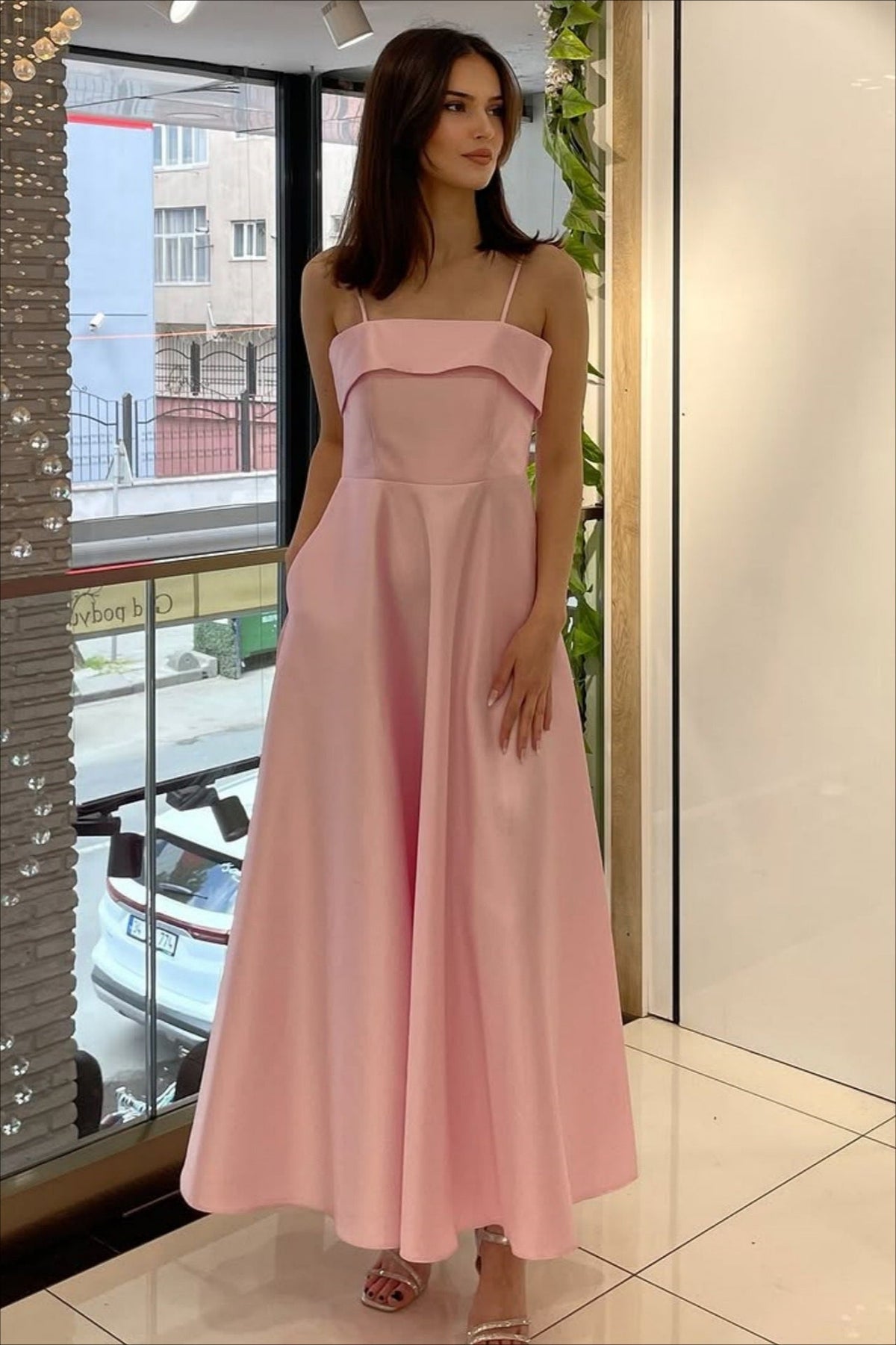 Spaghetti Strap Fit and Flare A-Line Midi Dress - View 18