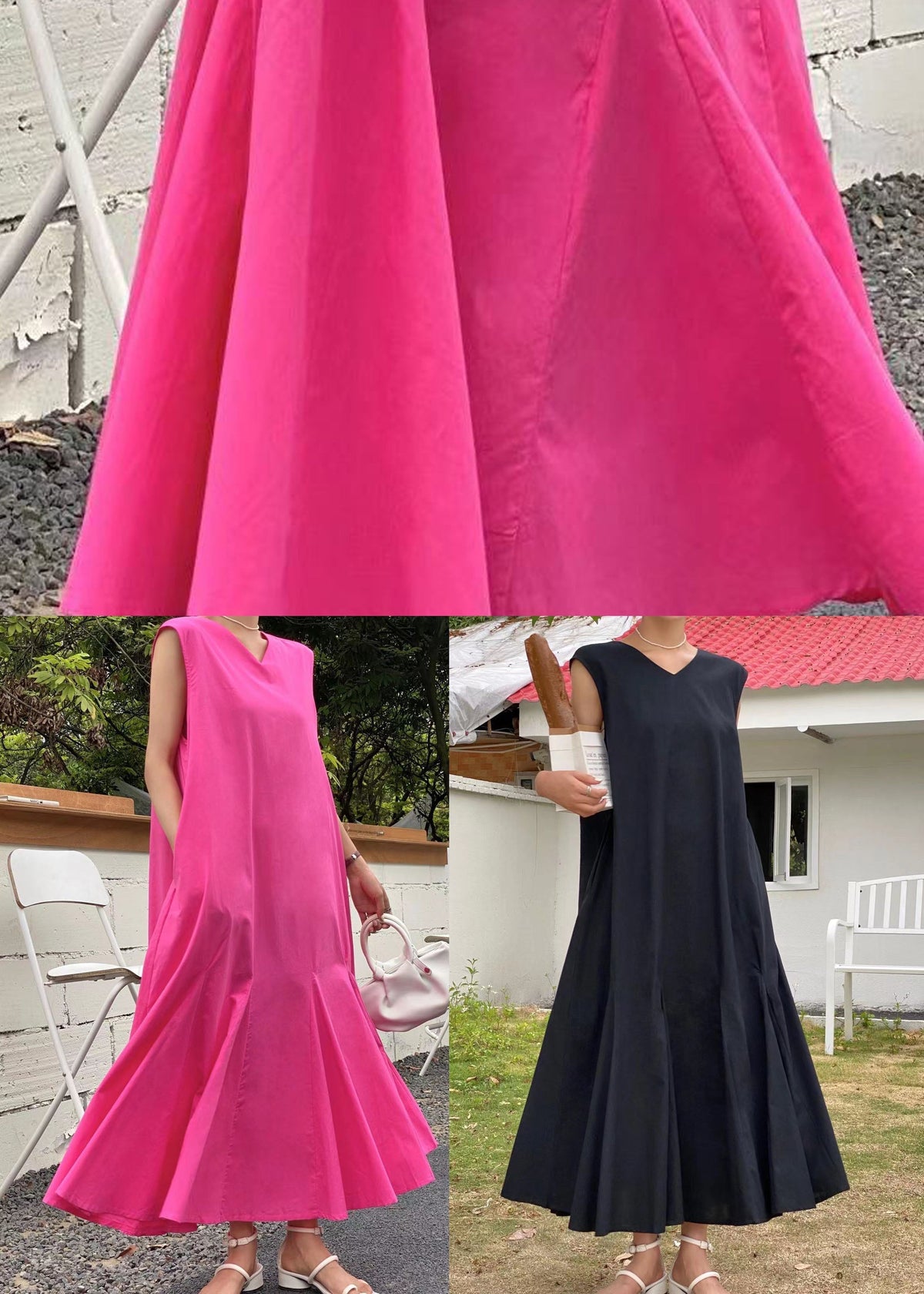 V-Neck Sleeveless Pleated Gusset Tent A-Line Maxi Dress - View 5