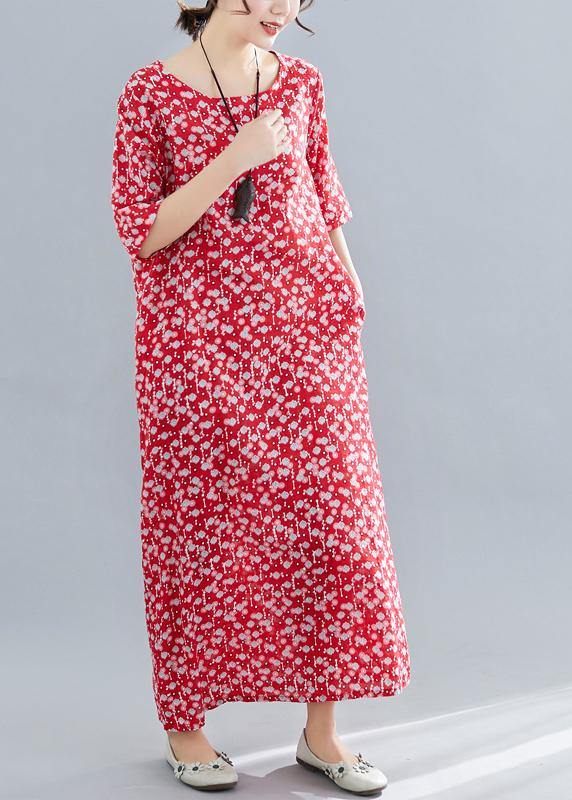 Small Floral Print Round Neck Half Sleeve Oversized Shift Maxi Dress - View 3