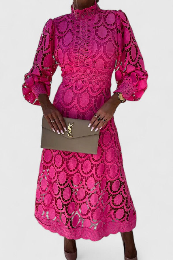 Crochet Lace High Neck Long Sleeve Maxi Dress 3