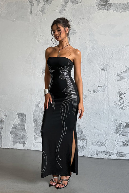 Angel Wing Rhinestone Strapless Formal Dress - View 3