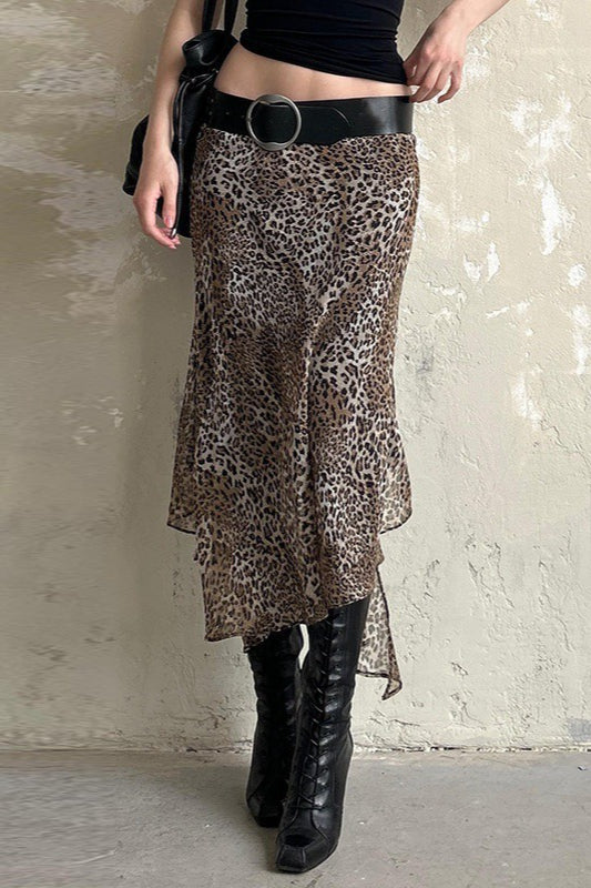 Sheer Mesh Leopard Print Pencil Skirt