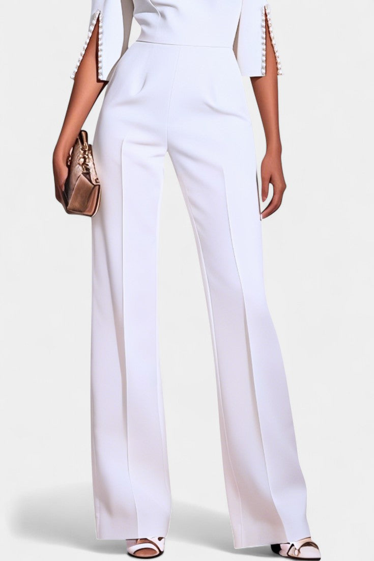 Boat Neck Pearl Trim Split Sleeve Wide Leg Jumpsuit 3