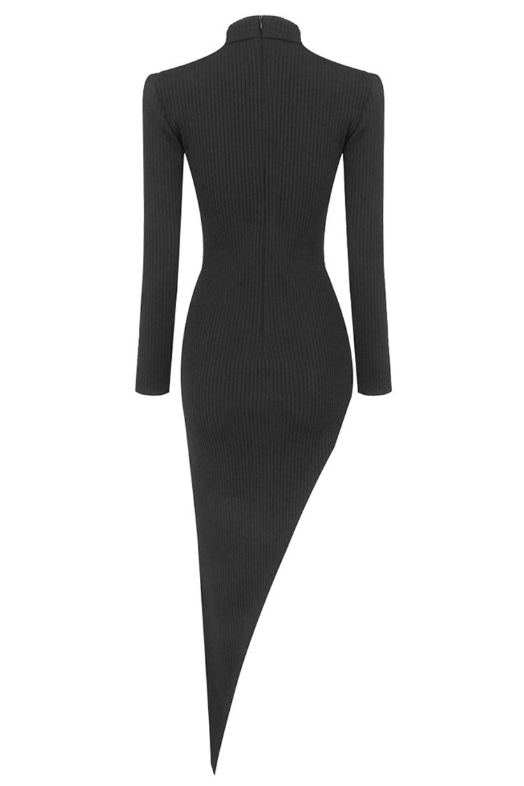 Cut Out O Ring High Neck Long Sleeve Asymmetric Bodycon Dress - View 6