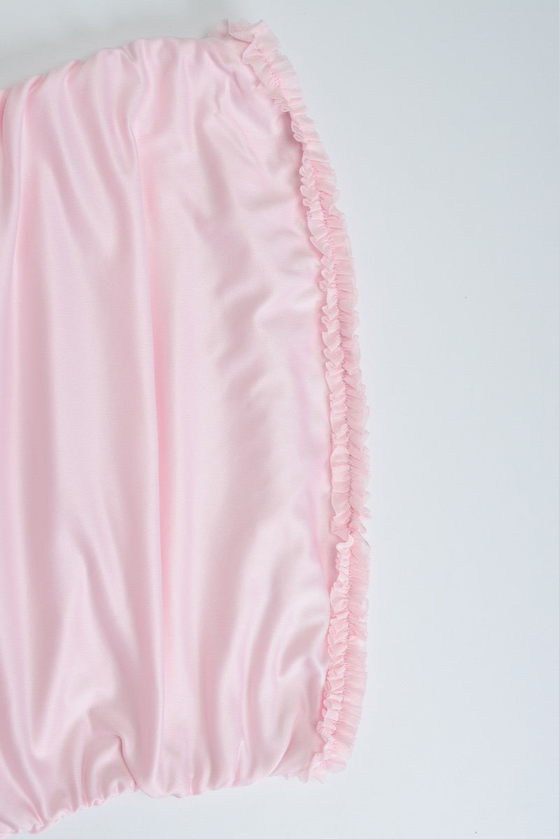 Ruffled Ruching Tiered High Slit Strapless Waist Cinched
