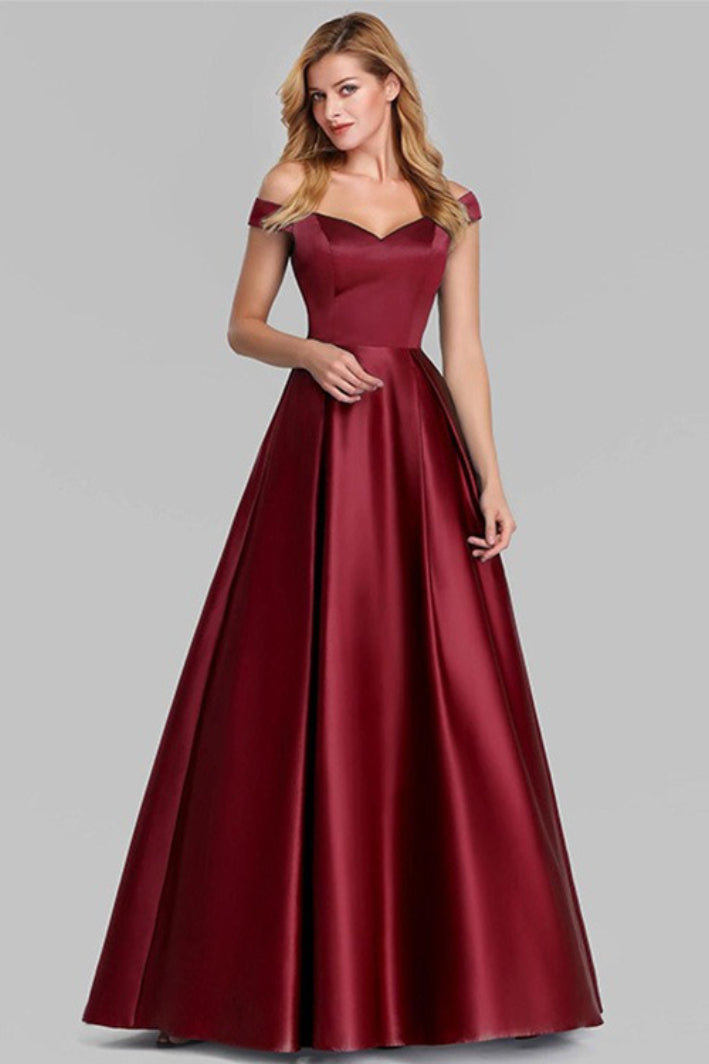 Satin Off Shoulder Sweetheart A-Line Prom Gown