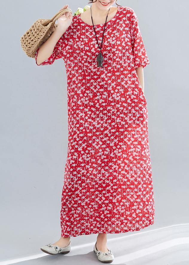 Small Floral Print Round Neck Half Sleeve Oversized Shift Maxi Dress - View 2