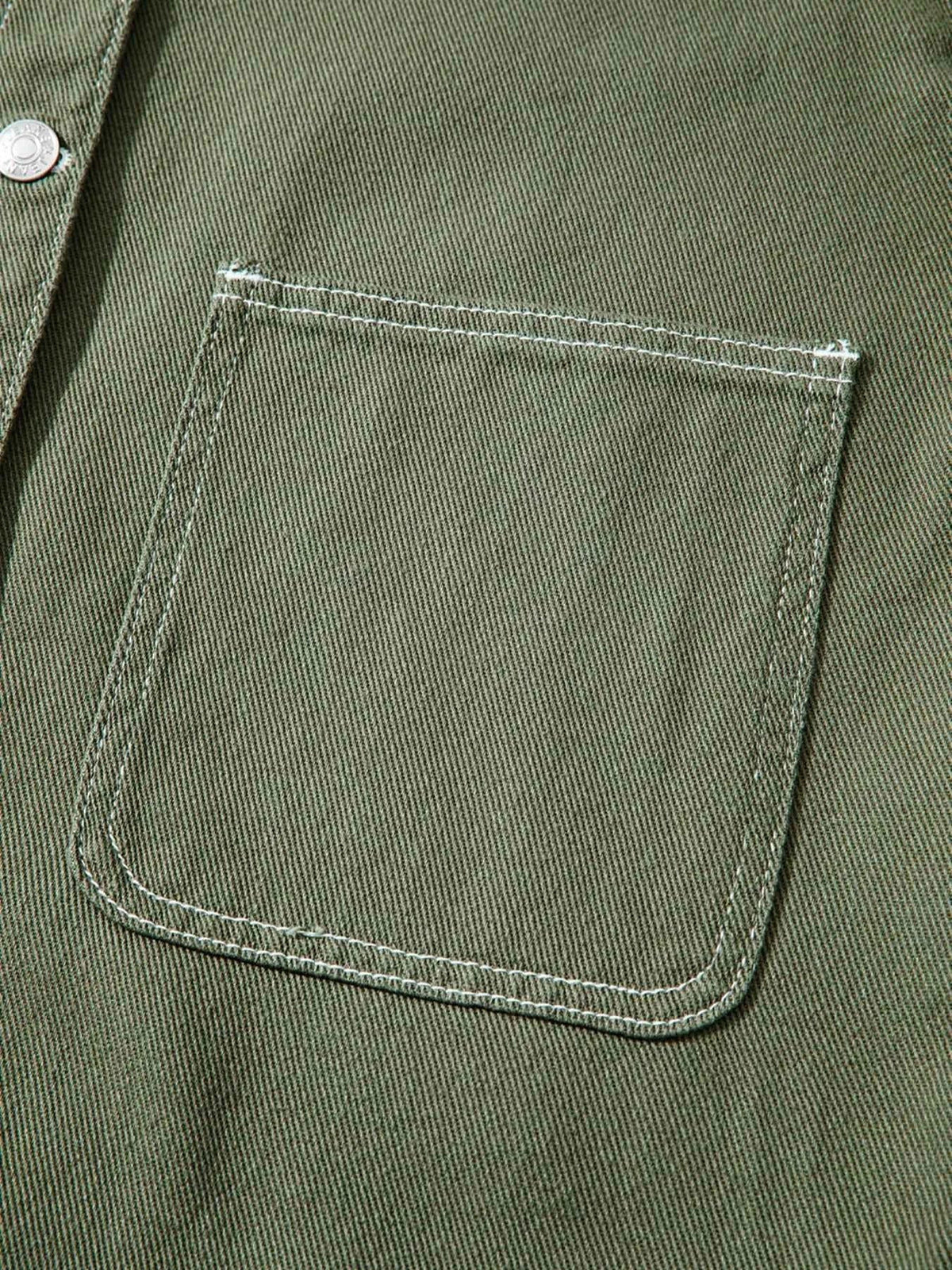 Patched Pocket Collared Button Front Boyfriend Denim