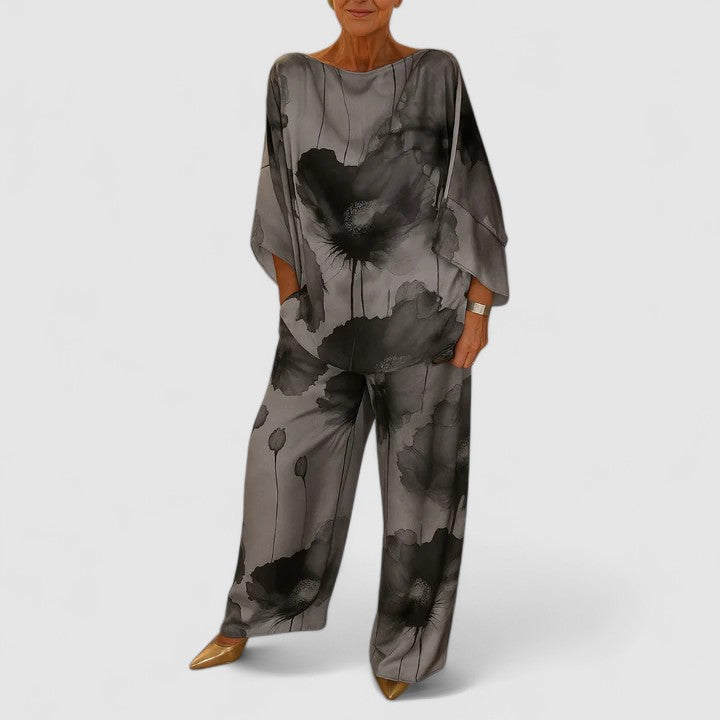 Floral Batwing Sleeve Top and Wide Leg Pants Two Piece Set 4