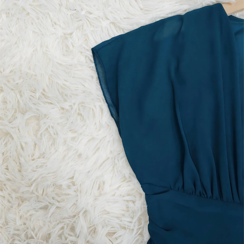 Chiffon Deep V-Neck Flutter Sleeve Ruched Waist Layered Gown - View 4