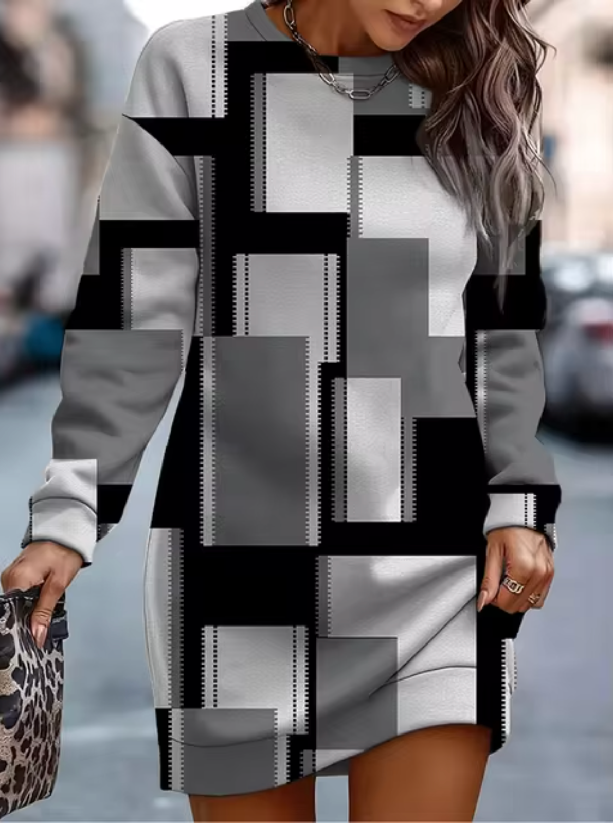Long Sleeve Crew Neck Color Block Knit Sweatshirt Mini Dress - View 5