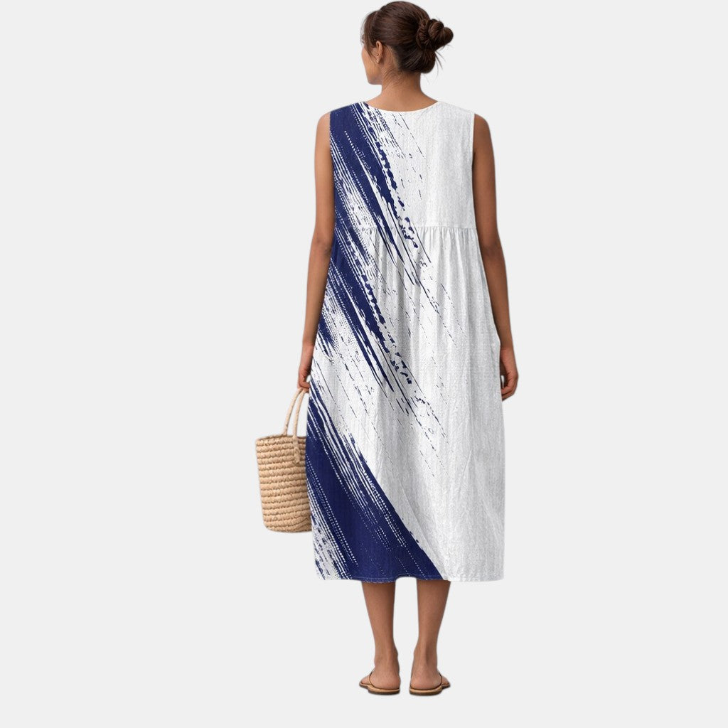 Abstract Brushstroke Print Sleeveless Pocket Midi Dress 3