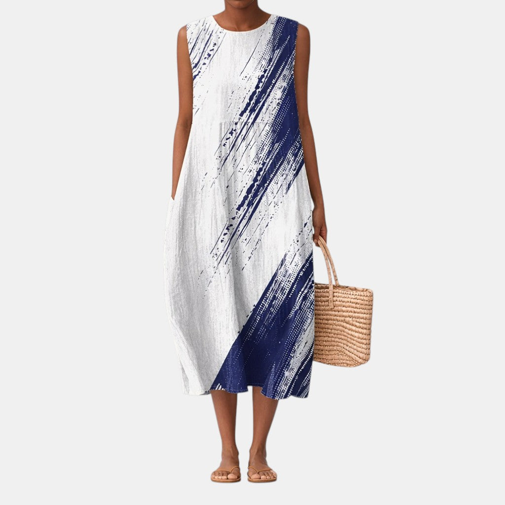 Abstract Brushstroke Print Sleeveless Pocket Midi Dress 2