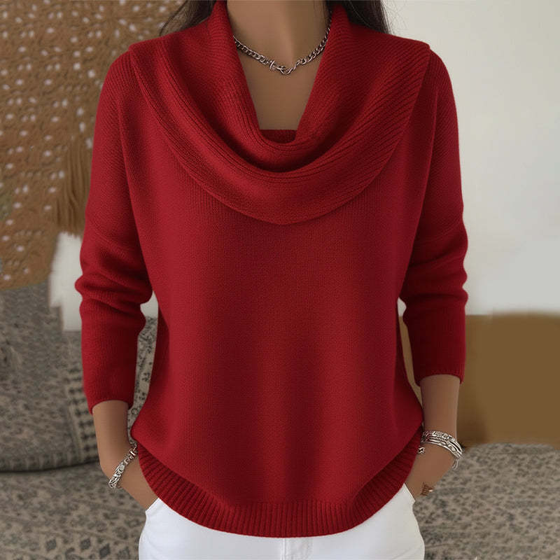 Cowl Neck Long Sleeve Curved Hem Knit Sweater 3
