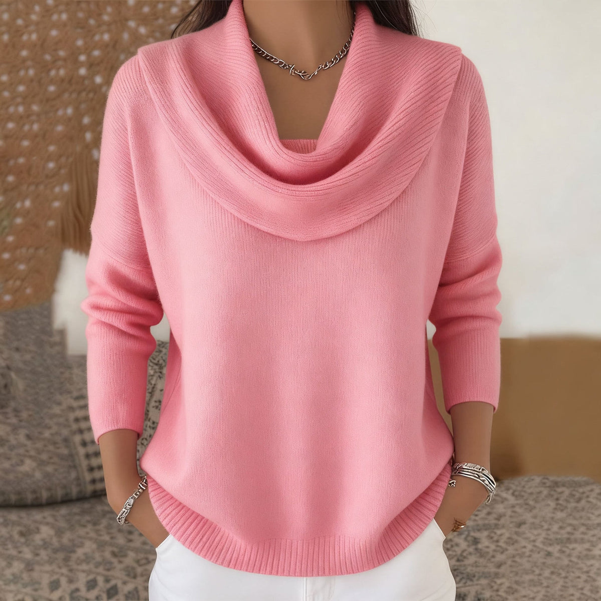 Cowl Neck Long Sleeve Knit Sweater 4