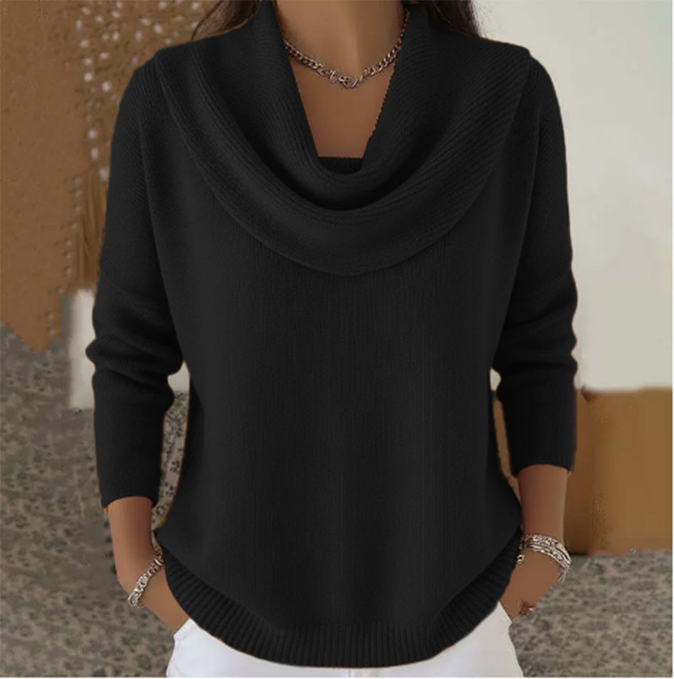 Cowl Neck Long Sleeve Curved Hem Knit Sweater 5