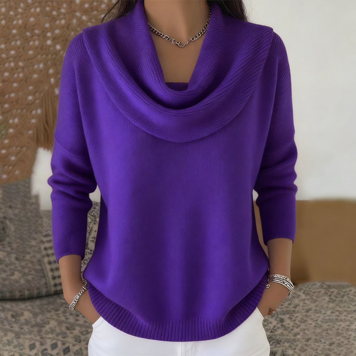 Cowl Neck Long Sleeve Knit Sweater 8