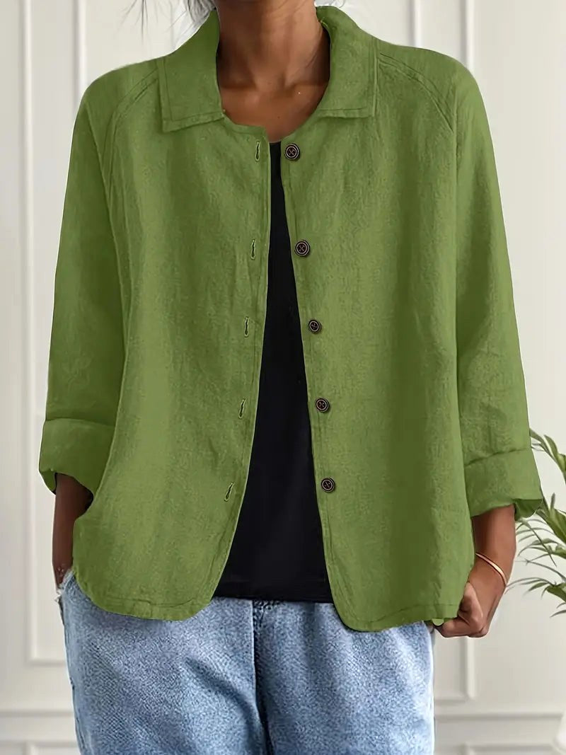 Collared Button Front Long Sleeve Shirt
