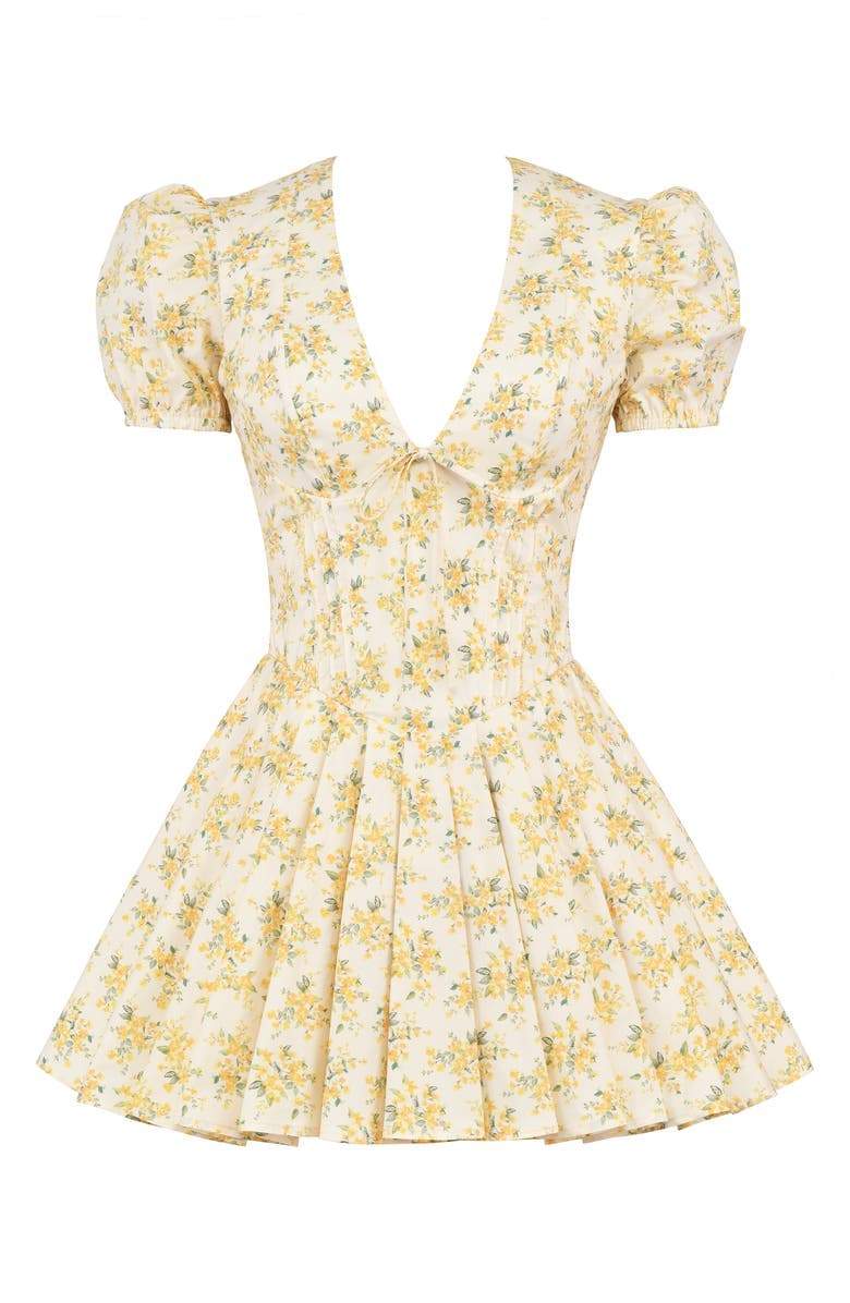 Floral Deep V-Neck Puff Sleeve Corset Tiered Mini Dress - View 9