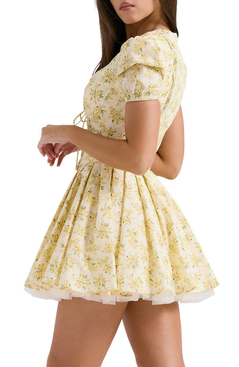 Floral Deep V-Neck Puff Sleeve Corset Tiered Mini Dress - View 4
