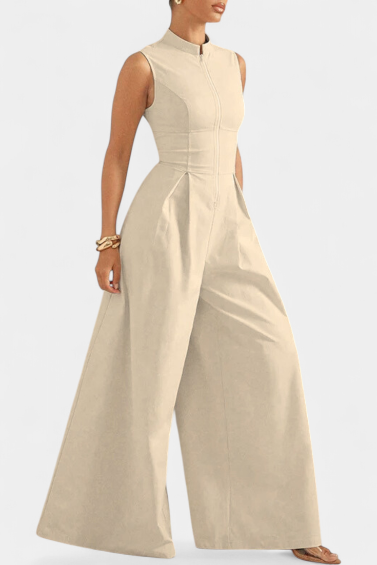 Deep V-Neck Sleeveless Pleated Wide Leg Jumpsuit 8