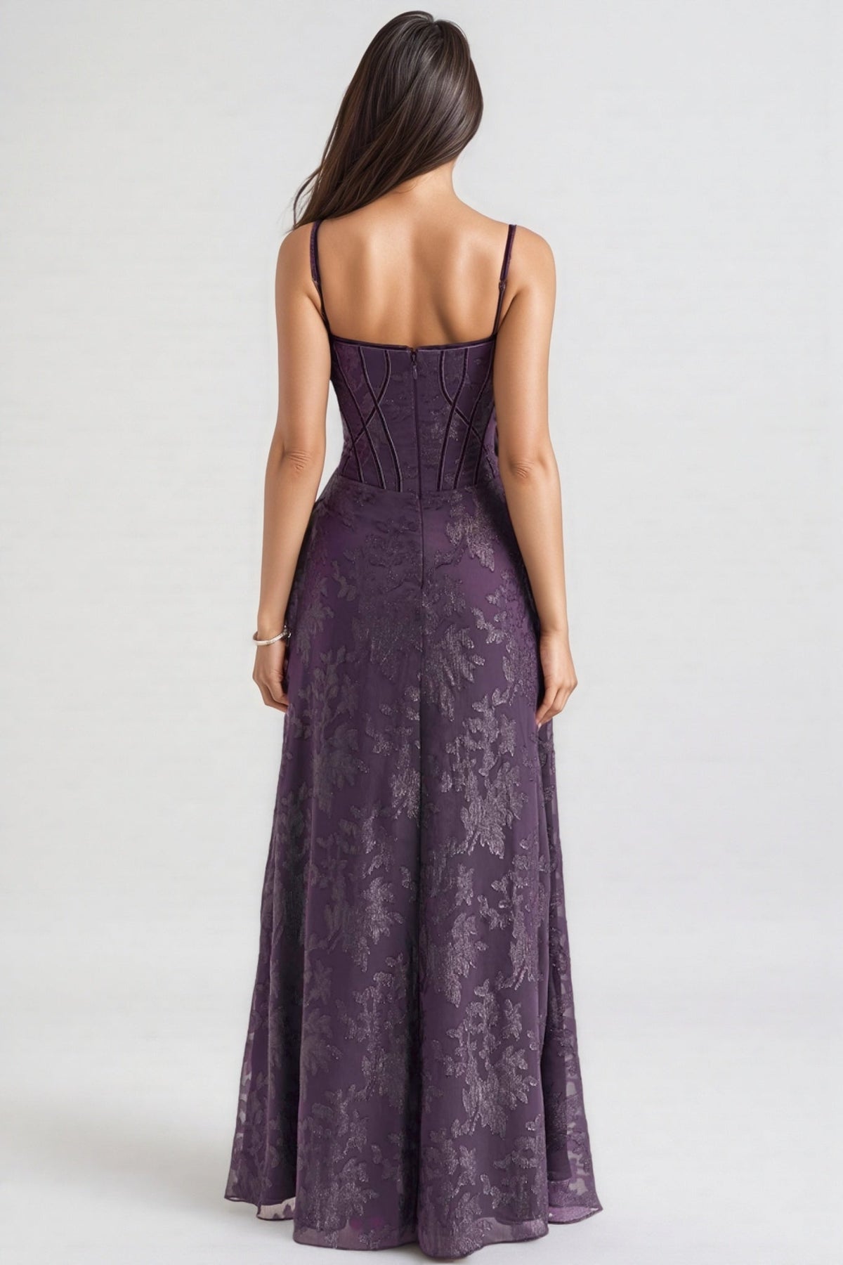 Floral Jacquard Sweetheart Corset A-Line Maxi Dress - View 5