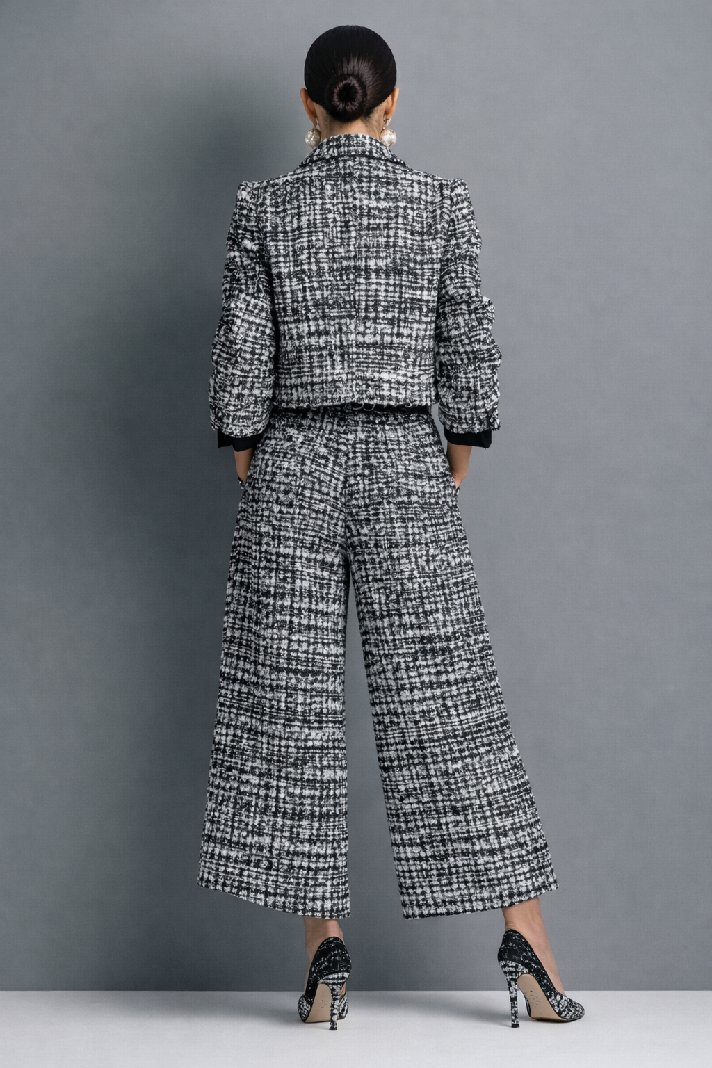 Tweed Blazer and Cropped Wide Leg Pants Two Piece Set 5