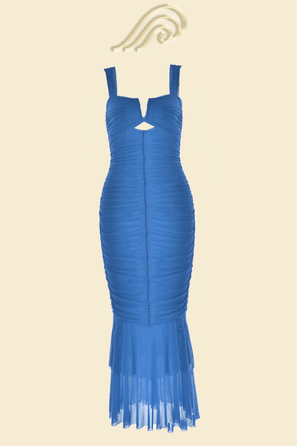 Ruched Mesh Sweetheart Cut Out Fishtail Midi Dress 12