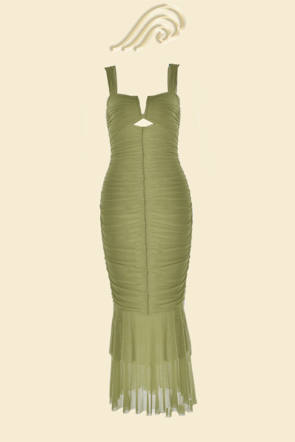 Ruched Mesh Sweetheart Cut Out Fishtail Midi Dress 3