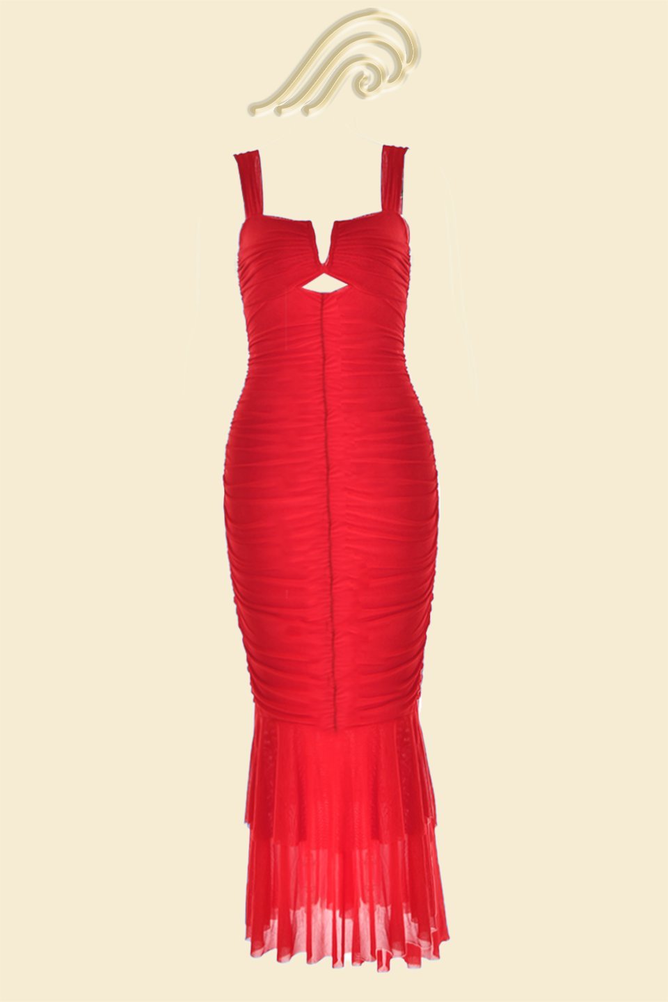Ruched Mesh Sweetheart Cut Out Fishtail Midi Dress 6
