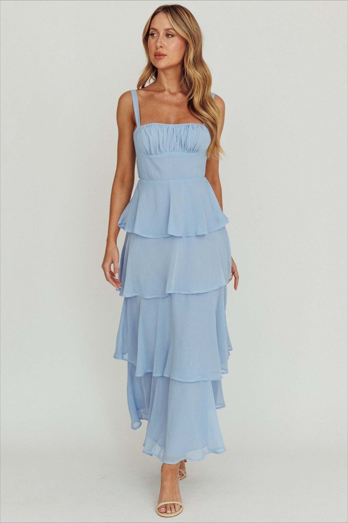 Spaghetti Strap Tiered Ruffle Backless Chiffon Maxi Dress - View 6