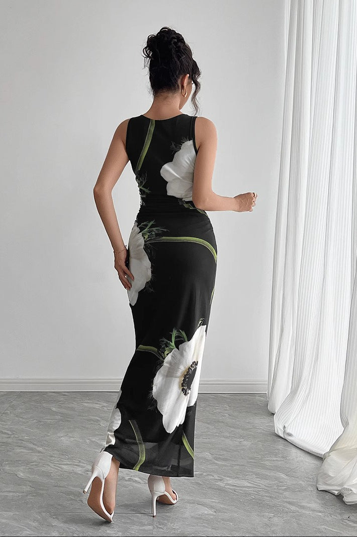 Black Mesh Printed Maxi Dress - View 3