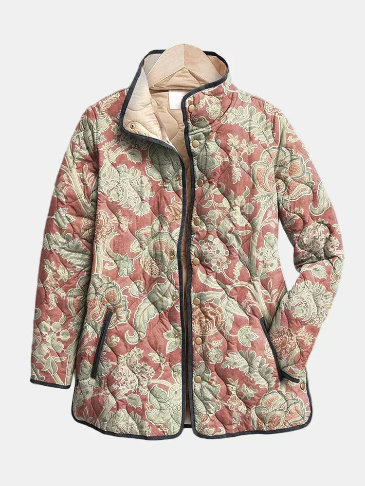 Paisley Floral Print Stand Collar Quilted Jacket