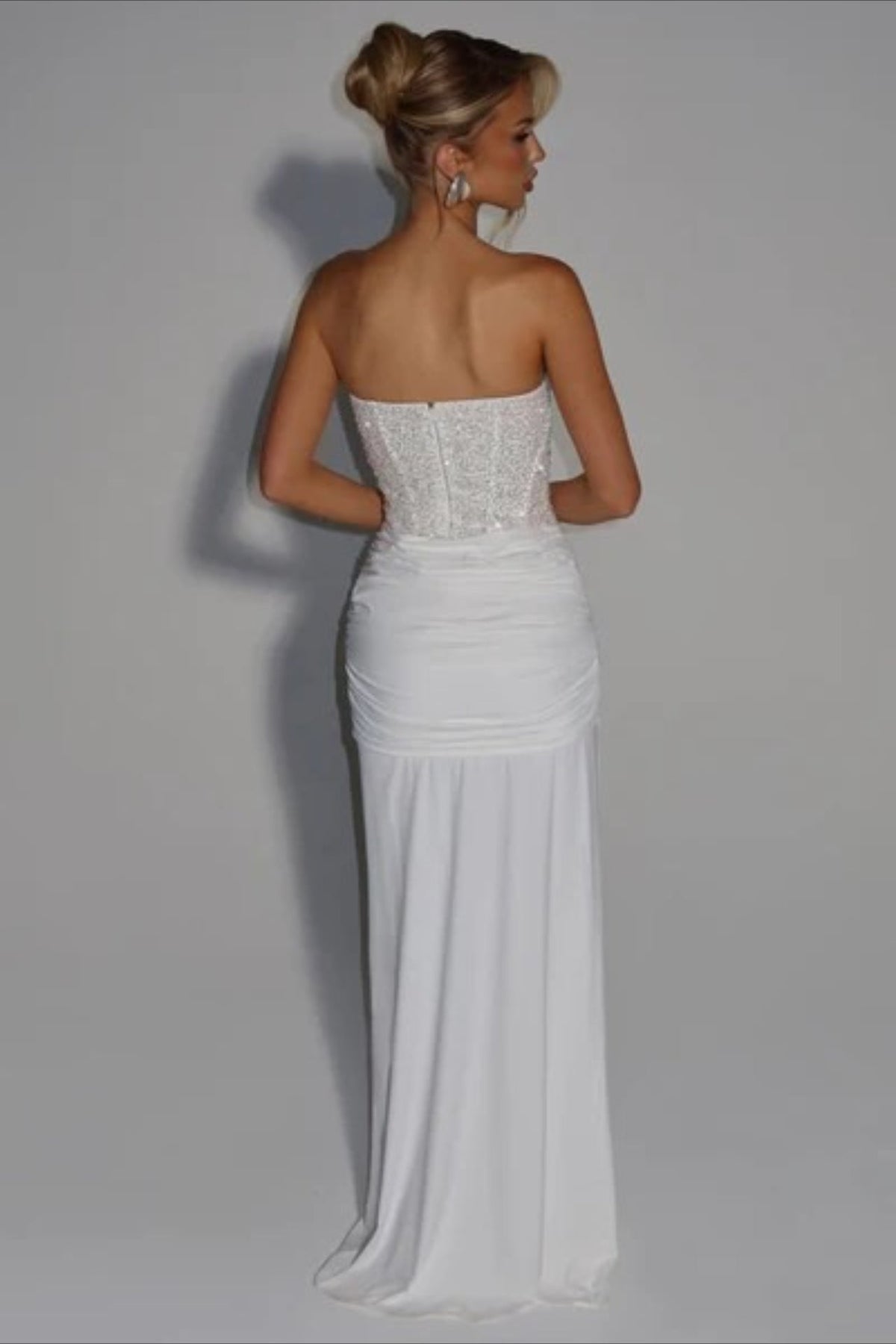 Strapless Sweetheart Sequin Corset Draped Maxi Gown 2