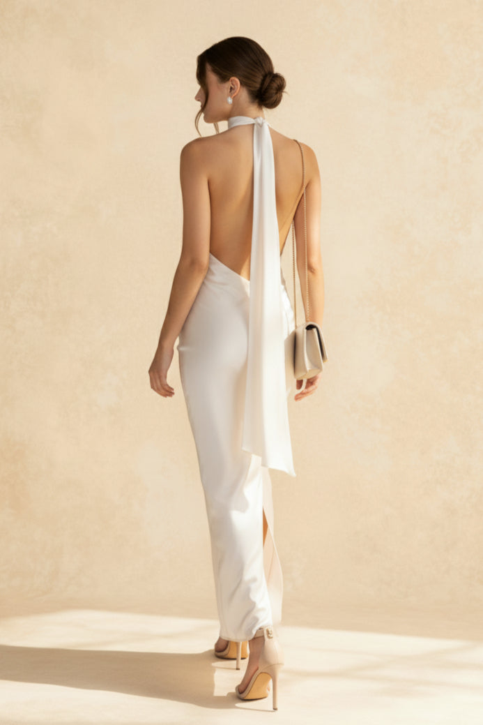 Vintage Washed Backless Satin Maxi Dress