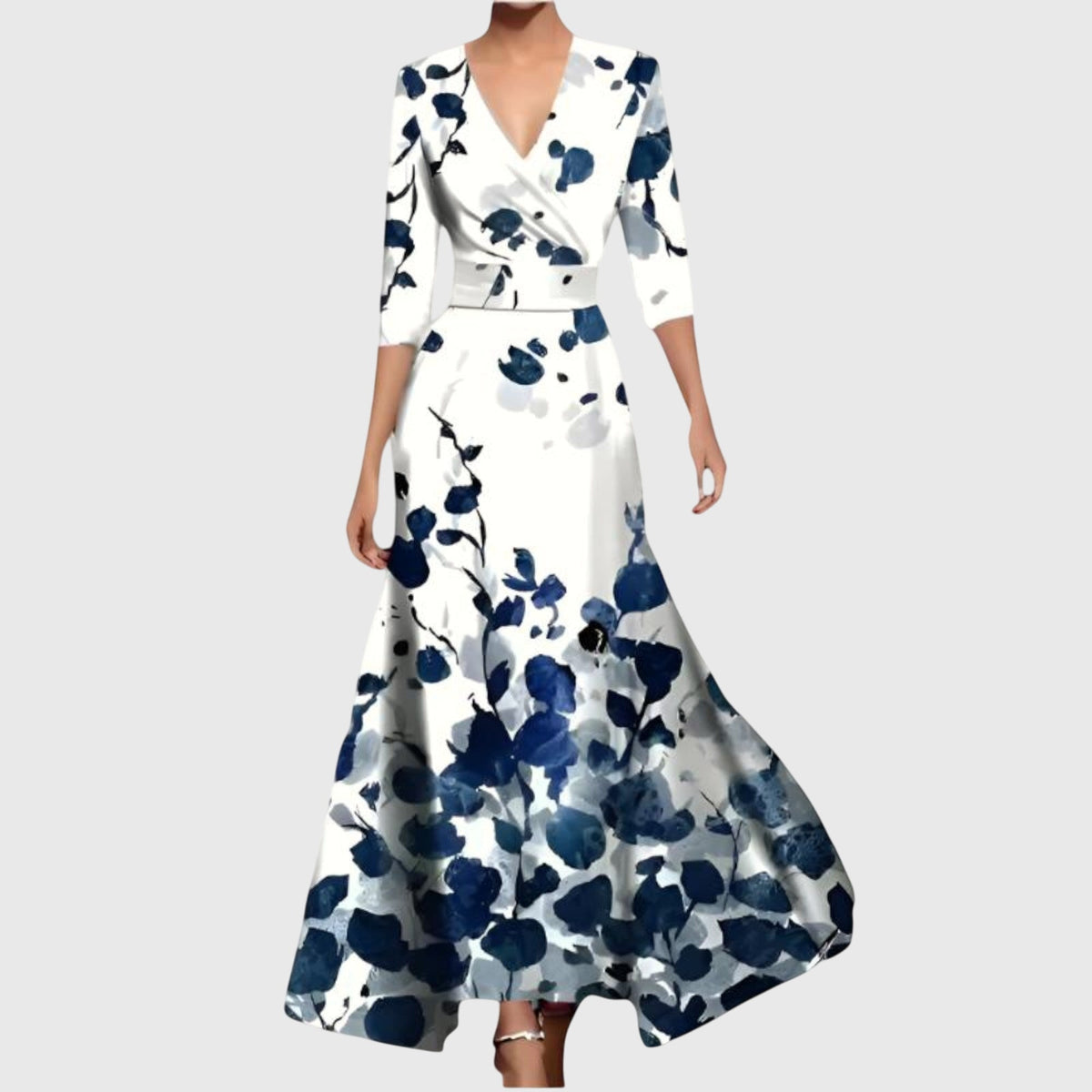 Floral Print Deep V-Neck Three Quarter Sleeve Wrap Maxi Dress 4