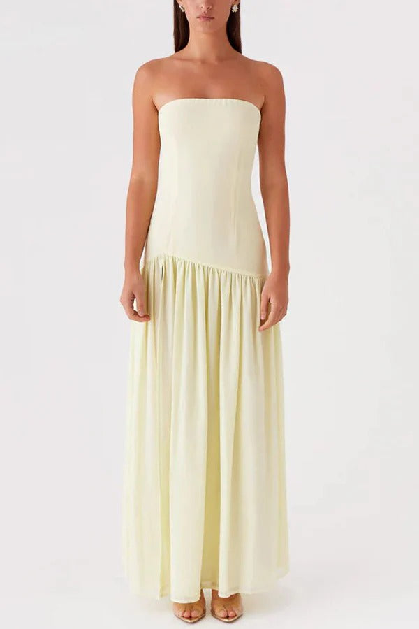 Lizzy Strapless Semi Sheer Patchwork Chiffon Maxi Dress - View 17
